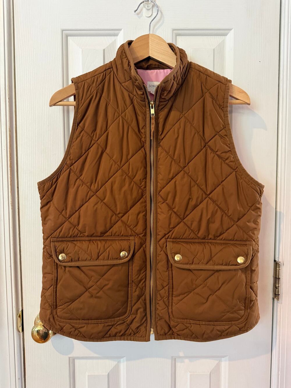 J.Crew Brown Pink-lined 2-Pocket Full-Zip Quilted Excursion Vest – Size M